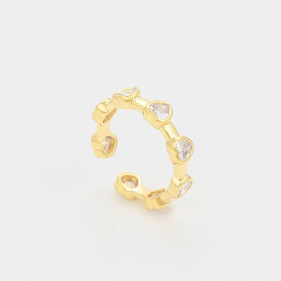 14k Gold Plated Heart Ring Adjustable Women’s Luxury Jewelry - Picture 8 of 13
